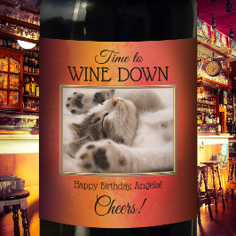 Aangepast Funny Cat Foto Birthday Wine Label Wijn Etiket