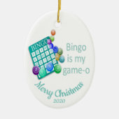 Aangepast gedateerd kerstfeest met Bingo Quote Keramisch Ornament (Voorkant)
