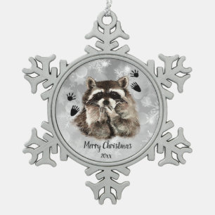 Aangepast gedateerd raket blazen, liefdesdieren tin sneeuwvlok ornament