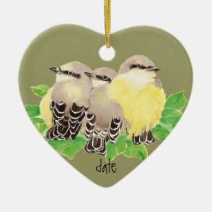 Aangepast gedateerd, Western Kingbird, Cuddling Bi Keramisch Ornament