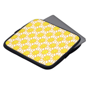 Aangepast Geel Gelukkig Gezicht Zon Patroon Laptop Sleeve