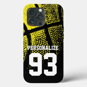 Aangepast gele basketbalshirt met nummer iPhone 13 pro hoesje