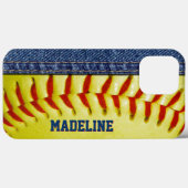 Aangepast gele Softball Red Stitch Patroon Case-Mate iPhone Case (Achterkant (horizontaal))
