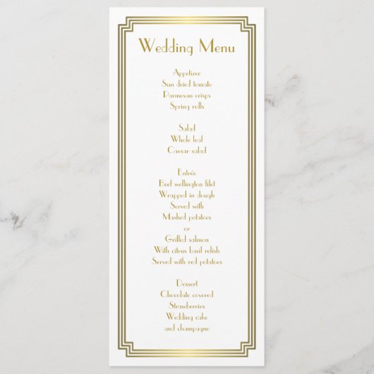 Aangepast, geweldig gekunsteld Art Deco White Wedd Menu (Voorkant)