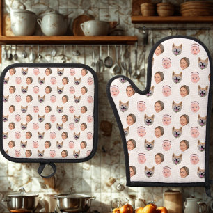 Aangepast gezicht, Aangepaste foto, Familie Gift Ovenwant & Pannenlap Set