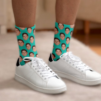 Aangepast gezicht foto Turquoise Blue Crew Socks Sokken