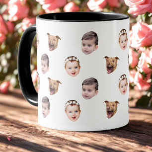 Aangepast gezicht, uniek familiegeschenk, 3 foto's mok