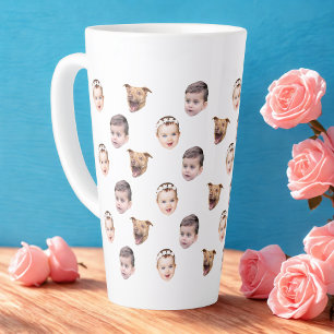 Aangepast gezicht, unieke familie cadeau 3 foto's latte mok