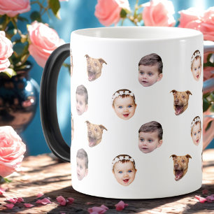 Aangepast gezicht, unieke familie cadeau 3 foto's magische mok