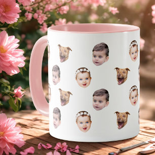Aangepast gezicht, unieke familie cadeau 3 foto's  mok