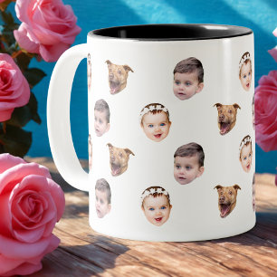 Aangepast gezicht, unieke familie cadeau 3 foto's tweekleurige koffiemok