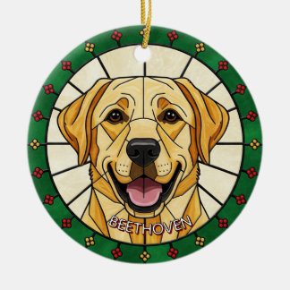 aangepast glas-in-lood effect HONDEN naam Kerstmis Keramisch Ornament