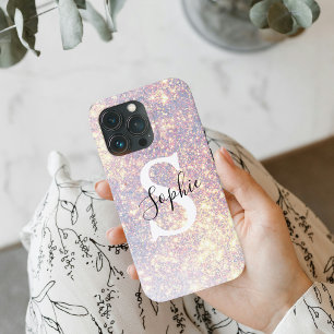 Aangepast Glitter Roze Monogram iPhone 13 Pro Hoesje