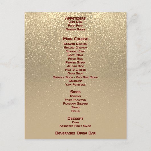 Aangepast - Gouden Glitter - Menu (Achterkant)