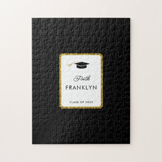 Aangepast goudglitter Afstuderen Puzzle Guest Book Legpuzzel (Verticaal)