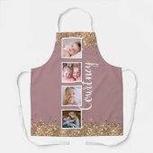 aangepast goudglitter roos fotocollage schort (Voorkant)