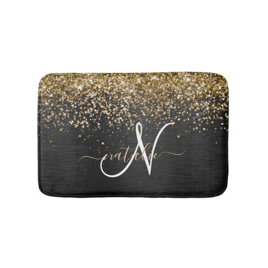 Aangepast goudglitter zwart monogram badmat (Voorkant)