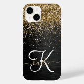 Aangepast goudglitter zwart monogram Case-Mate iPhone case (Achterkant)