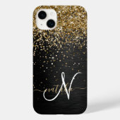 Aangepast goudglitter zwart monogram Case-Mate iPhone case (Achterkant)