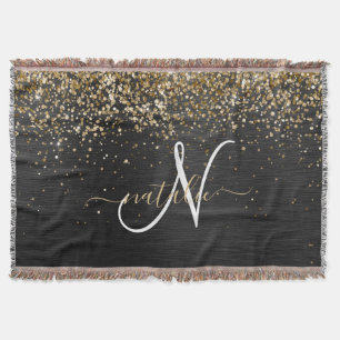 Aangepast goudglitter zwart monogram deken