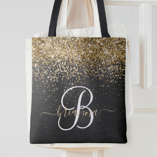 Aangepast goudglitter zwart monogram draagtas