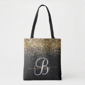 Aangepast goudglitter zwart monogram draagtas (Voorkant)