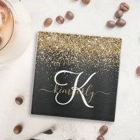 Aangepast goudglitter zwart monogram