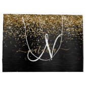 Aangepast goudglitter zwart monogram groot cadeauzakje (Achterkant)