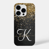 Aangepast goudglitter zwart monogram iPhone hoesje (Achterkant)
