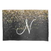 Aangepast goudglitter zwart monogram kussensloop (Voorkant)