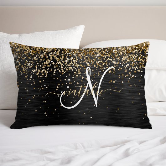 Aangepast goudglitter zwart monogram kussensloop