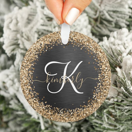 Aangepast goudglitter zwart monogram ornament