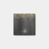 Aangepast goudglitter zwart monogram post-it® notes (Voorkant)