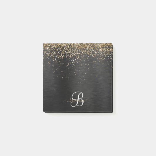 Aangepast goudglitter zwart monogram post-it® notes (Voorkant)