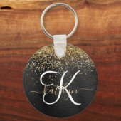 Aangepast goudglitter zwart monogram sleutelhanger (Voorkant)