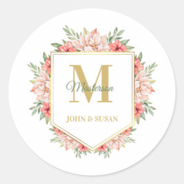 Aangepast goudmonogram - Floral Lijst Ronde Sticker
