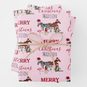 Aangepast grappige kerstdieren — kerstmandieten inpakpapier vel