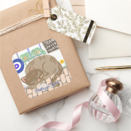 Aangepast Grieks Taverne Kat Mediterraan Schilderi Vierkante Sticker