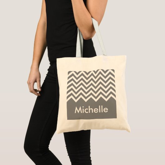 Aangepast grijs en wit chevron patroon canvas tas (Voorkant (product))