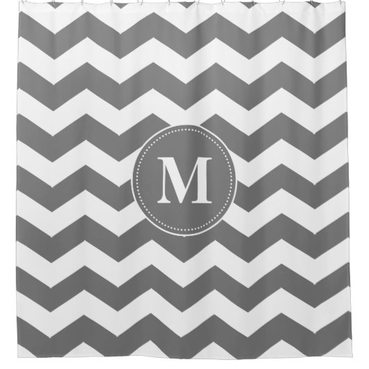 Aangepast grijs en wit Chevrons Monogram Douchegordijn (Voorkant)