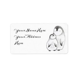 Aangepast grijs en wit handschrift Penguin-adres Etiket