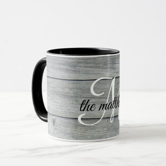 Aangepast grijs modern Rustic Farmhouse Monogram Mok (Voorkant links)