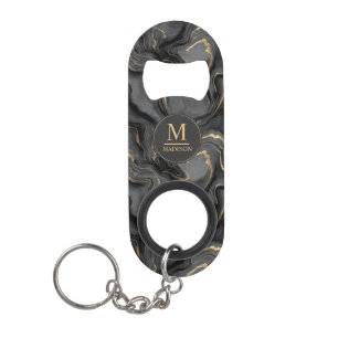 Aangepast grijs zwart en goud glinsterend marmeren mini flessenopener
