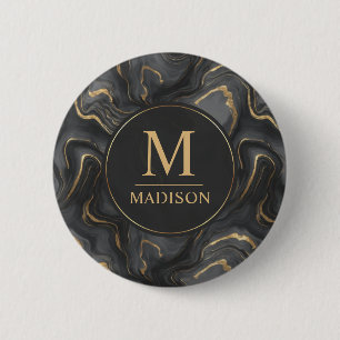 Aangepast grijs zwart en goud glinsterend marmeren ronde button 5,7 cm