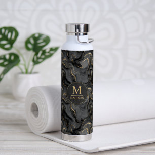 Aangepast grijs zwart en goud glitters marmer patr waterfles