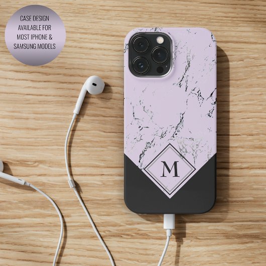 Aangepast grijs zwart marmer op vioolroze lavendel Case-Mate iPhone case