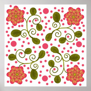 Aangepast grillig roze bloemmotief en stippenpatro poster