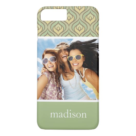 Aangepast groen foto- en naampatroon en geel Case-Mate iPhone case (Achterkant)