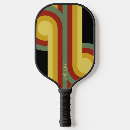 Aangepast groen geel rood zwart retro model patroo pickleball paddle (Voorkant)