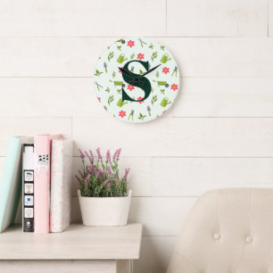 Aangepast groen monogram tuinieren grote klok